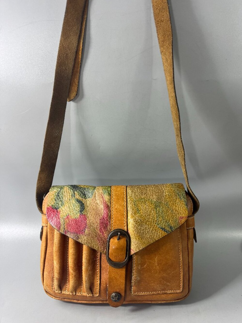 Patricia Nash Brown Leather Purse Crossbody Floral Flap Handbag bag